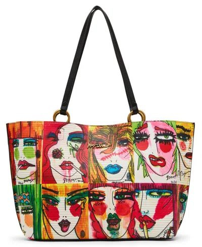 Betsey Johnson Faces Artwork Large Tote Handbag In Multi