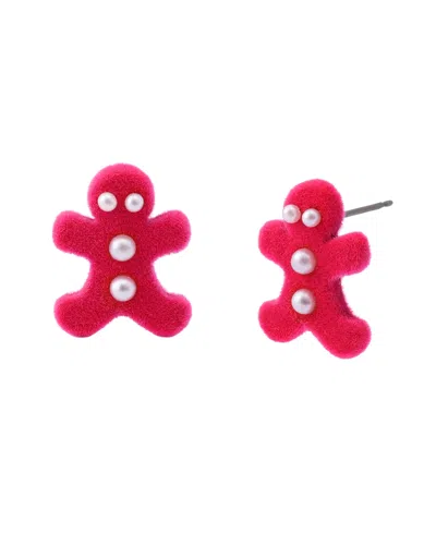 Betsey Johnson Faux Cultivated Pearl Santa Baby Gingerbread Stud Earrings In Pink