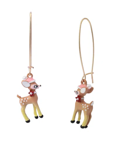 Betsey Johnson Faux Cultivated Pearl Santa Baby Reindeer Dangle Earrings In Multi