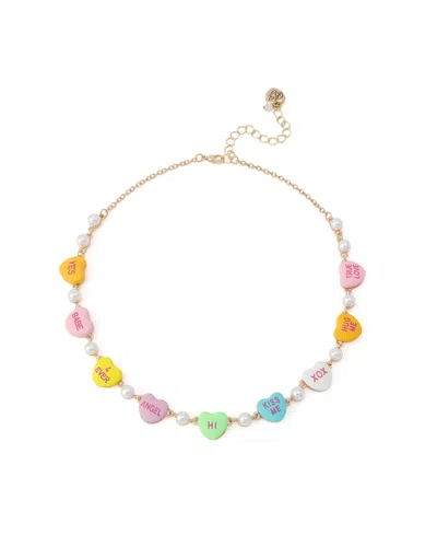 Betsey Johnson Faux Cultivated Pearl Sweetheart Collar Necklace In Multi