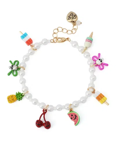 Betsey Johnson Faux Imitation Pearl Spooky Summer Mixed Charm Bracelet In Pink