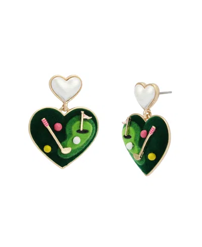Betsey Johnson Faux Mother Of Pearl Golf Heart Drop Earrings In Green