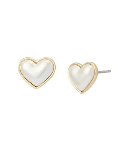 Betsey Johnson Faux Mother Of Pearl Heart Stud Earrings In White