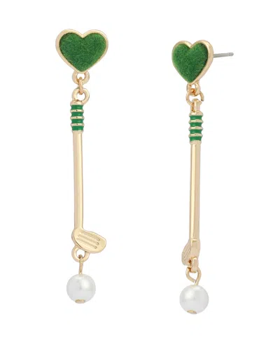 Betsey Johnson Faux Mother Of Pearl Stone Golf Club Drop Earrings In Multi