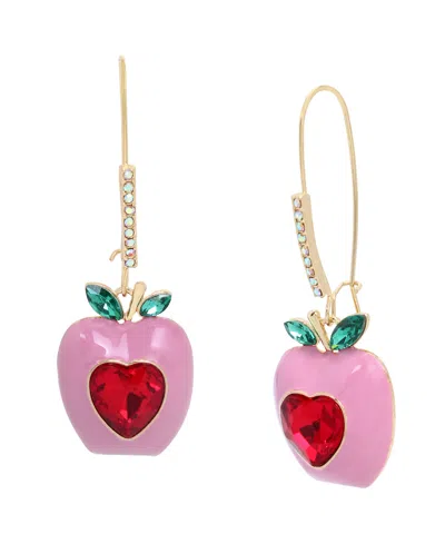Betsey Johnson Faux Stone Apple Dangle Earrings In Pink
