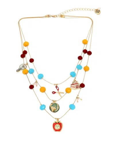 Betsey Johnson Faux Stone Back To School Charm Layered Necklace In Multi