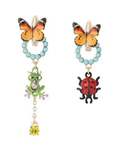 Betsey Johnson Faux Stone Backyard Butterfly Frog Mismatch Earrings