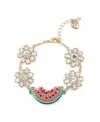 Betsey Johnson Faux Stone Backyard Cluster Link Bracelet In Gold