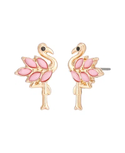 Betsey Johnson Faux Stone Backyard Flamingo Stud Earrings