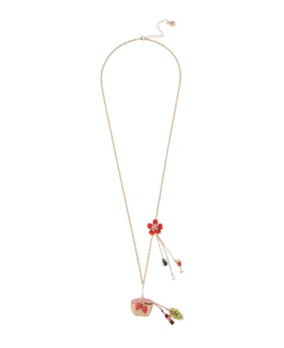 Betsey Johnson Faux Stone Backyard Picnic Basket Pendant Necklace In Gold