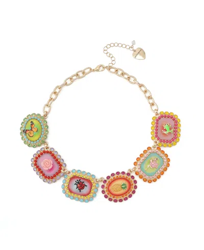 Betsey Johnson Faux Stone Backyard Stone Bib Necklace In Gold