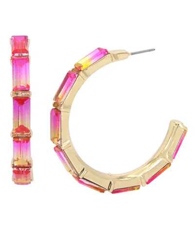 Betsey Johnson Faux Stone Baguette Hoop Earrings In Multi -