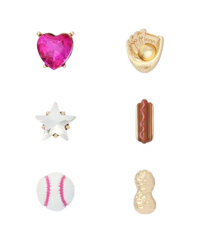 Betsey Johnson Faux Stone Baseball Single-stud Earring Set In Multi