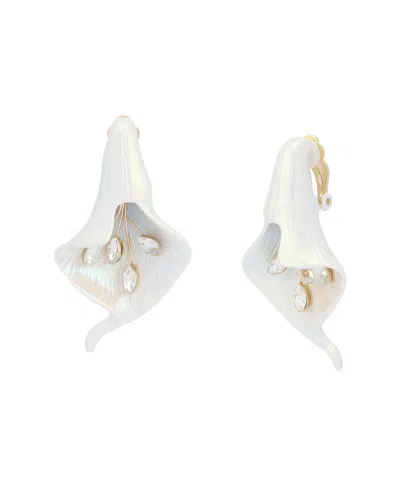 Betsey Johnson Faux Stone Betsey's Bouquet Calla Lily Clip-on Earrings In White
