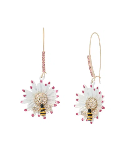 Betsey Johnson Faux Stone Betsey's Bouquet Flower Bee Drop Earrings In Gold