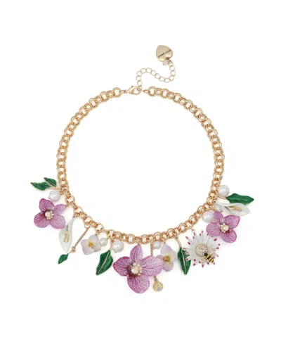 Betsey Johnson Faux Stone Betsey's Bouquet Statement Necklace In Gold
