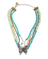 Betsey Johnson Faux Stone Boho Butterfly Beaded Statement Necklace In Multi,antique Brass