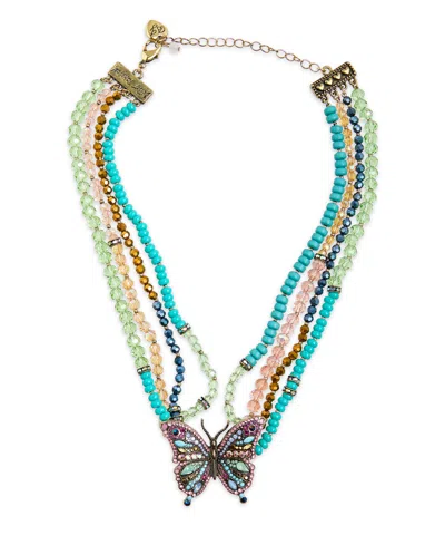 Betsey Johnson Faux Stone Boho Butterfly Beaded Statement Necklace In Multi