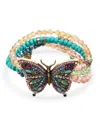 Betsey Johnson Faux Stone Boho Butterfly Beaded Statement Necklace In Multi,antique Brass