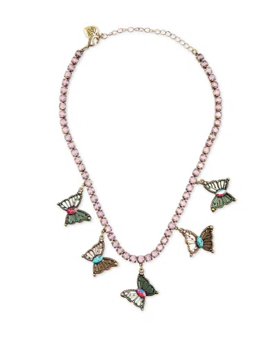 Betsey Johnson Faux Stone Boho Butterfly Bib Tennis Necklace In Multi