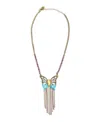 Betsey Johnson Faux Stone Boho Butterfly Fringe Pendant Necklace In Turquoise,antique Brass