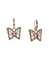 Betsey Johnson Faux Stone Boho Butterfly Openwork Drop Earrings In Fuchsia,antique Brass