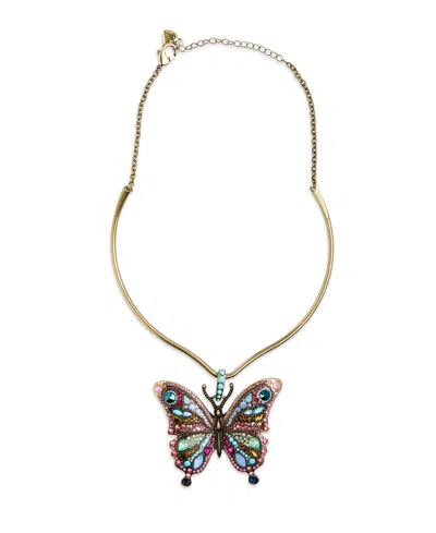 Betsey Johnson Faux Stone Boho Butterfly Pendant Wire Necklace In Gold
