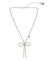 Betsey Johnson Faux Stone Bow Pendant Rhinestone Necklace In Crystal,black