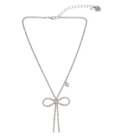 Betsey Johnson Faux Stone Bow Pendant Rhinestone Necklace In Crystal,black