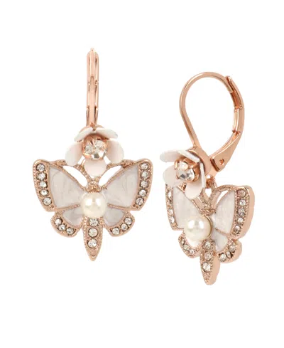 Betsey Johnson Faux Stone Butterfly Drop Earrings In White,rose Gold