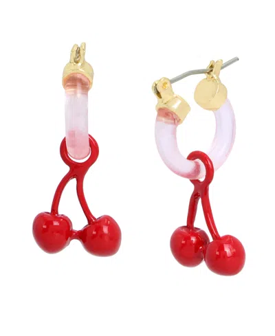 Betsey Johnson Faux Stone Cherry Charm Huggie Earrings In Red