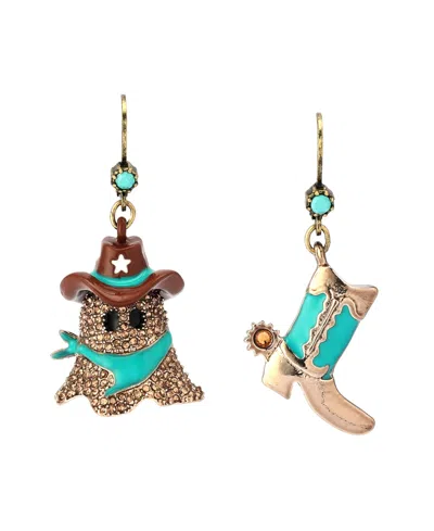 Betsey Johnson Faux Stone Cowboy Ghost Boot Mismatch Drop Earrings