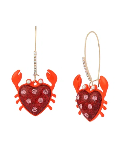 Betsey Johnson Faux Stone Crab Dangle Earrings In Red