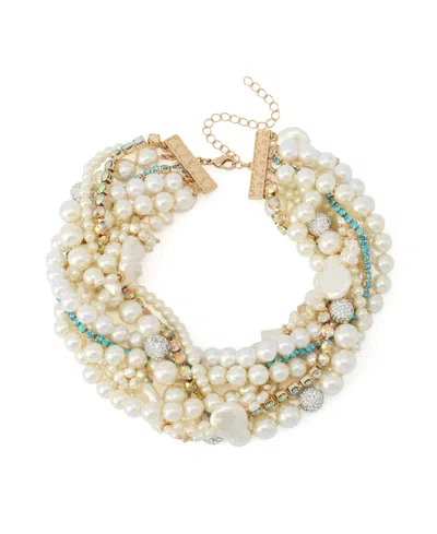 Betsey Johnson Faux Stone Cultured Pearl Twist Collar Necklace In Multi