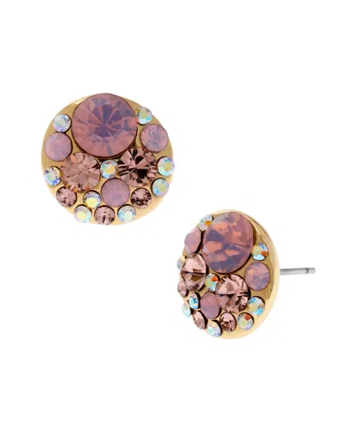 Betsey Johnson Faux Stone Disc Stud Earrings In Pink,gold