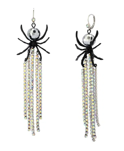 Betsey Johnson Faux Stone Disco Spider Fringe Statement Earrings In Multi