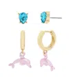 BETSEY JOHNSON FAUX STONE DOLPHIN CHARM HUGGIE DUO EARRING SET