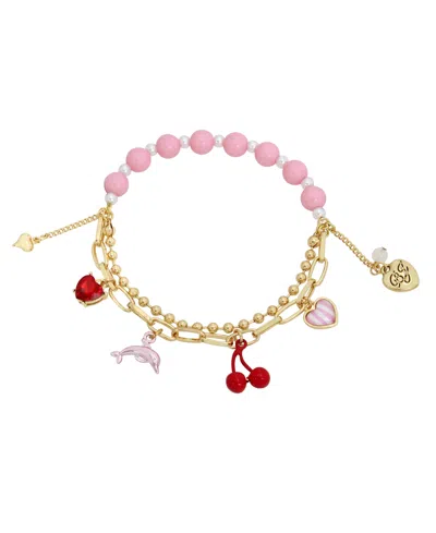 Betsey Johnson Faux Stone Dolphin Charm Stretch Bracelet In Pink
