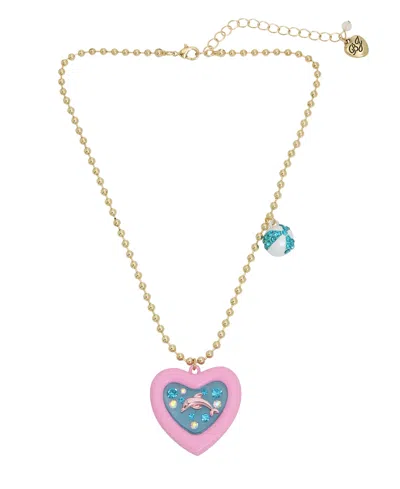 Betsey Johnson Faux Stone Dolphin Pool Pendant Necklace In Pink