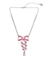 Betsey Johnson Faux Stone Fancy Bow Corset Pendant Necklace In Pink,hematite