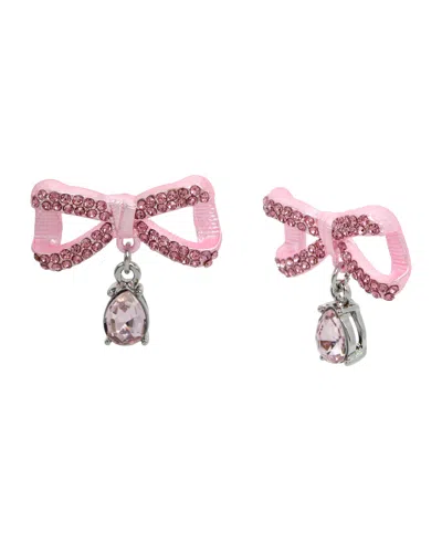 Betsey Johnson Faux Stone Fancy Bow Drop Earrings In Pink,hematite
