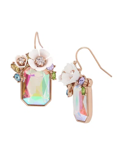 Betsey Johnson Faux Stone Flower Cluster Stone Drop Earrings In White,rose Gold