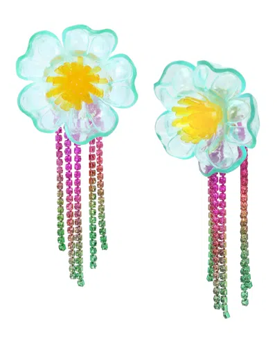 Betsey Johnson Faux Stone Flower Fringe Chandelier Earrings In Multi -