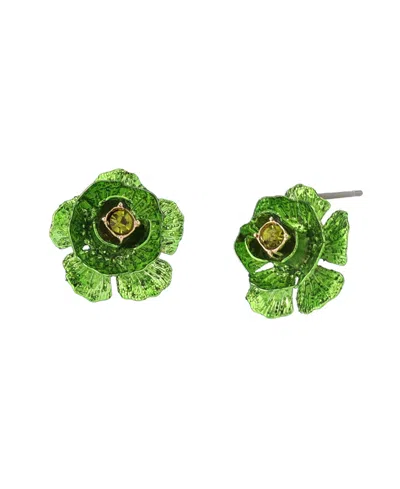 Betsey Johnson Faux Stone Flower Stud Earrings In Green