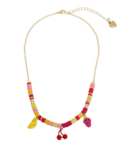 Betsey Johnson Faux Stone Fruit Charm Bib Necklace In Multi -