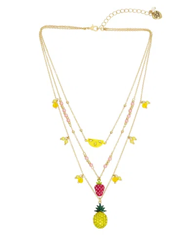 Betsey Johnson Faux Stone Fruit Charm Layered Necklace In Multi