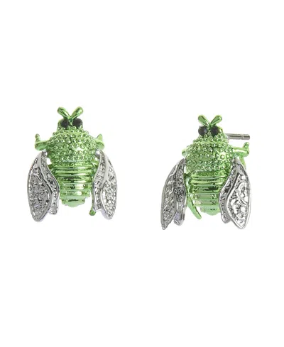 Betsey Johnson Faux Stone Garden Glam Beetle Stud Earrings In Green,gold