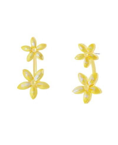 Betsey Johnson Faux Stone Garden Glam Daisy Barbell Jacket Earrings In Yellow,gold