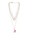 Betsey Johnson Faux Stone Garden Glam Dragonfly Layered Necklace In Pink,gold