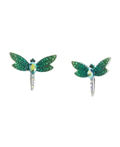 Betsey Johnson Faux Stone Garden Glam Dragonfly Stud Earrings In Blue,rhodium